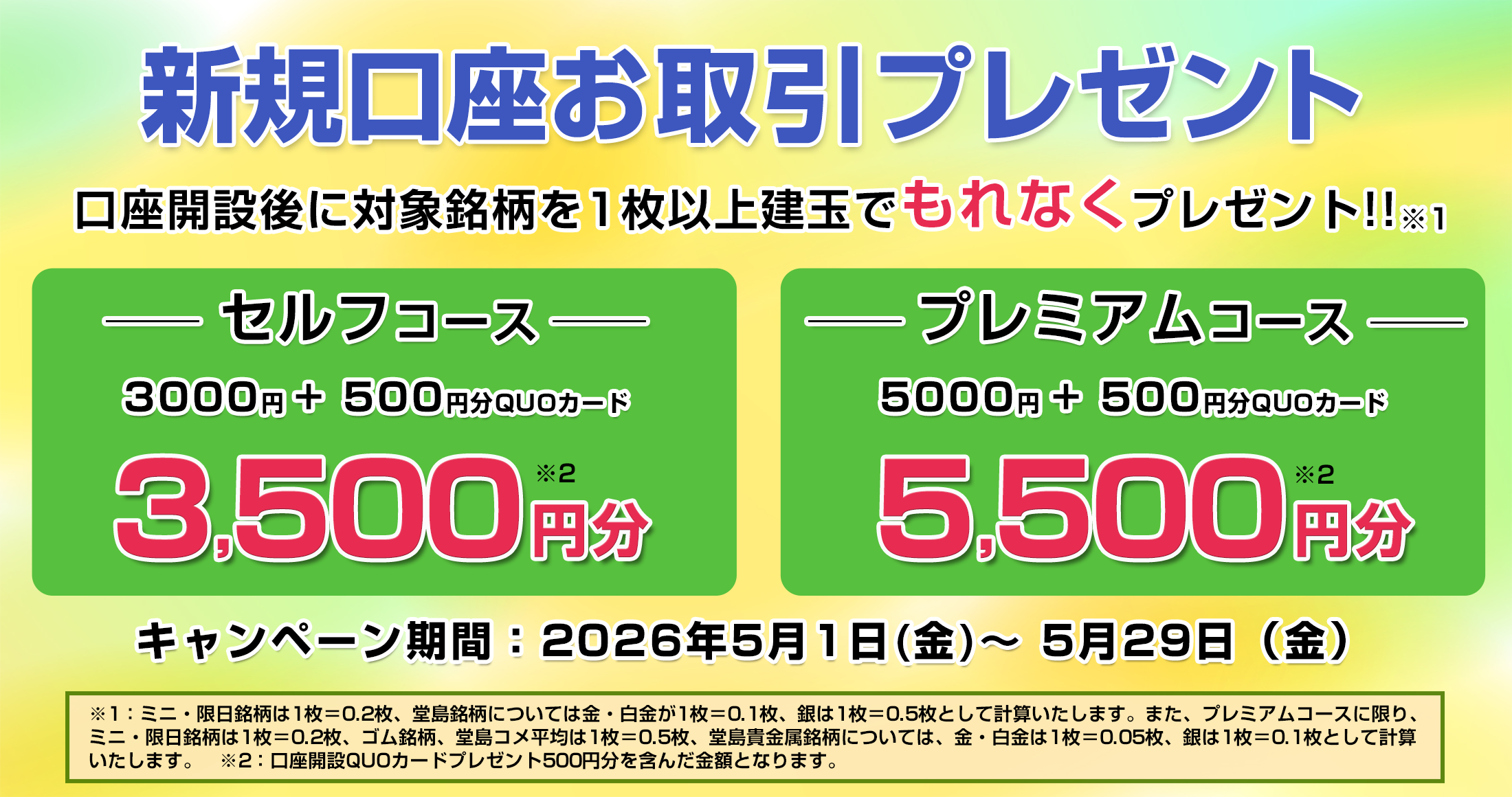 新規口座お取引プレゼント