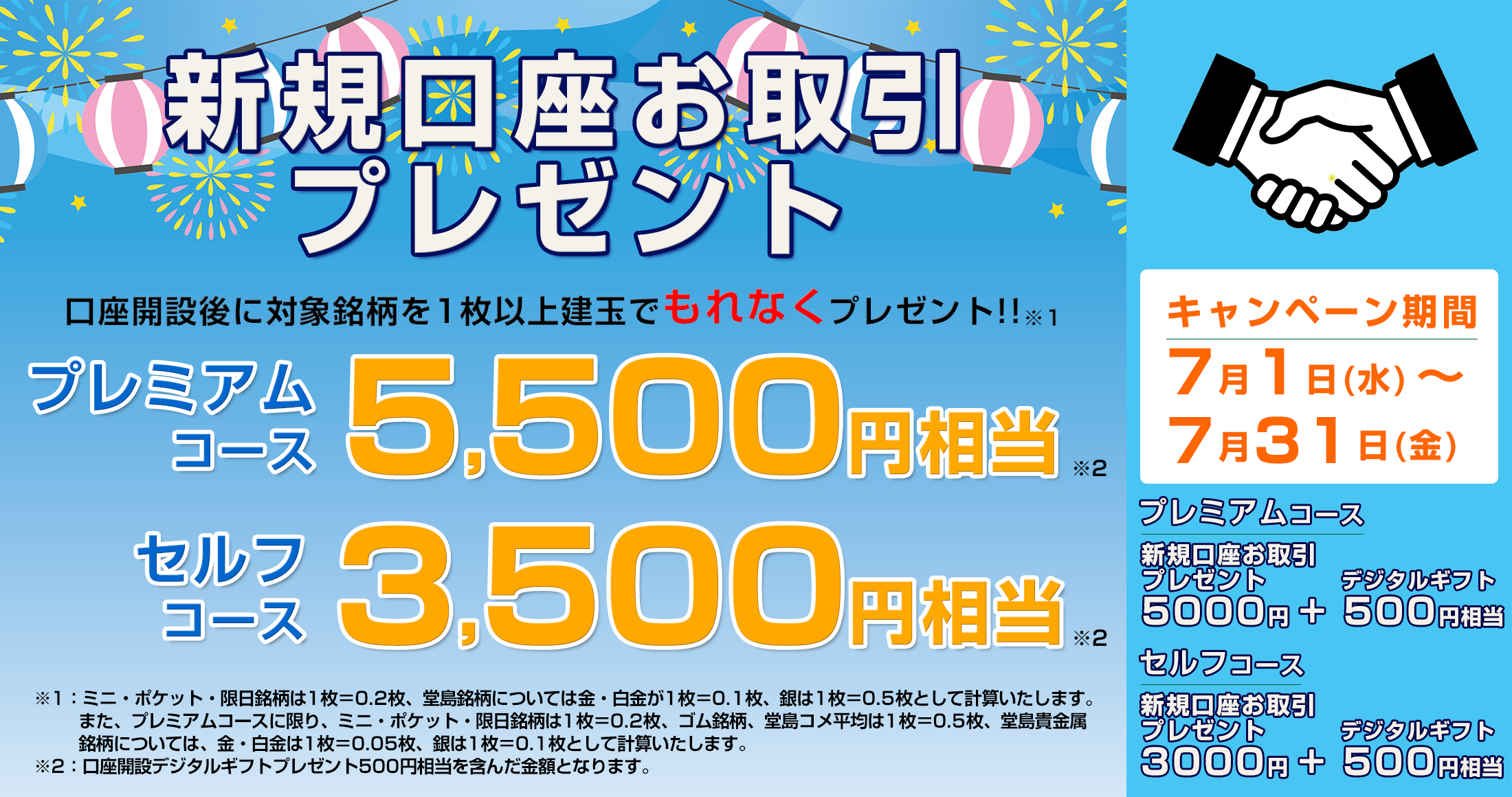 新規口座お取引プレゼント