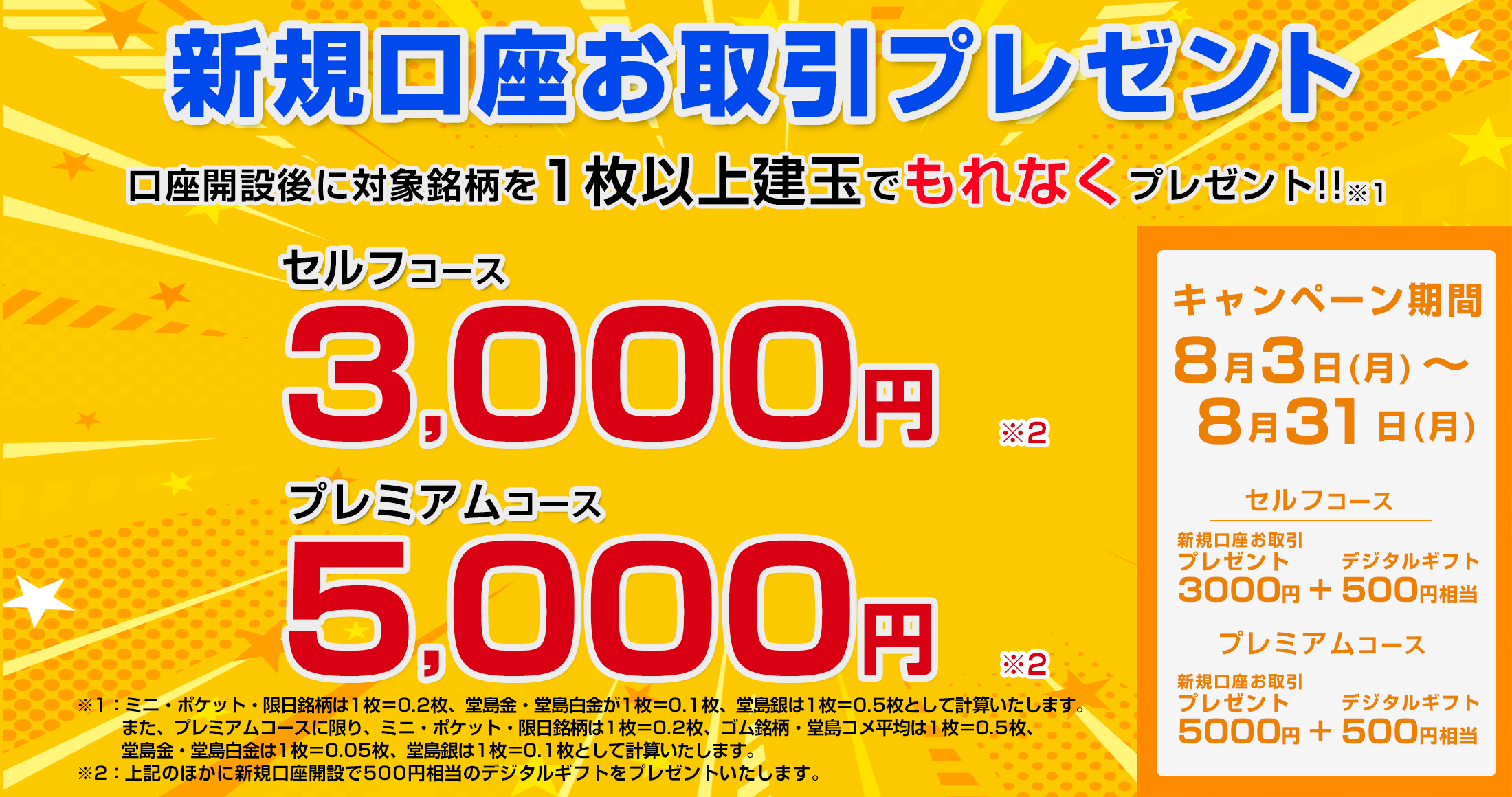新規口座お取引プレゼント