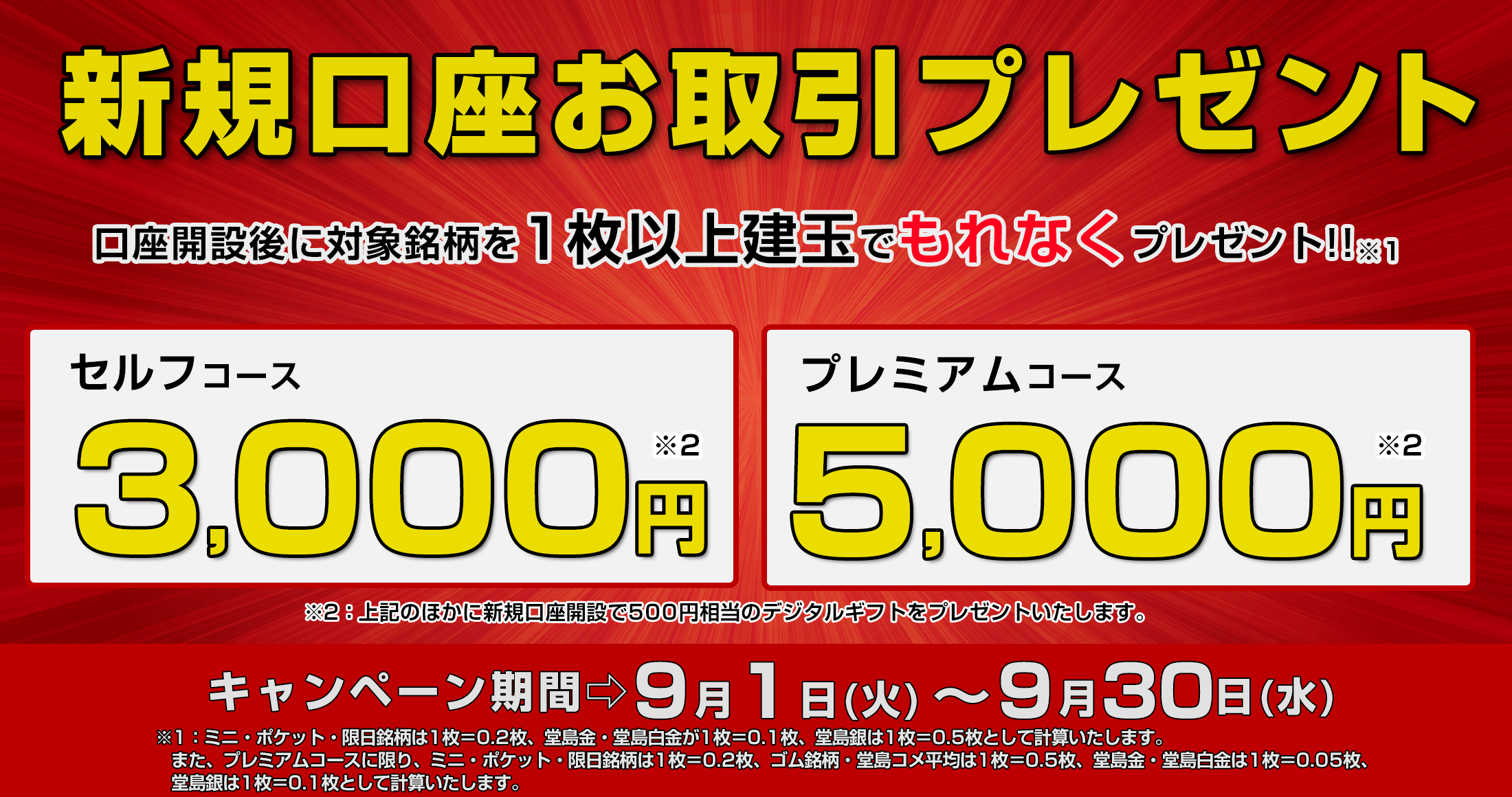 新規口座お取引プレゼント